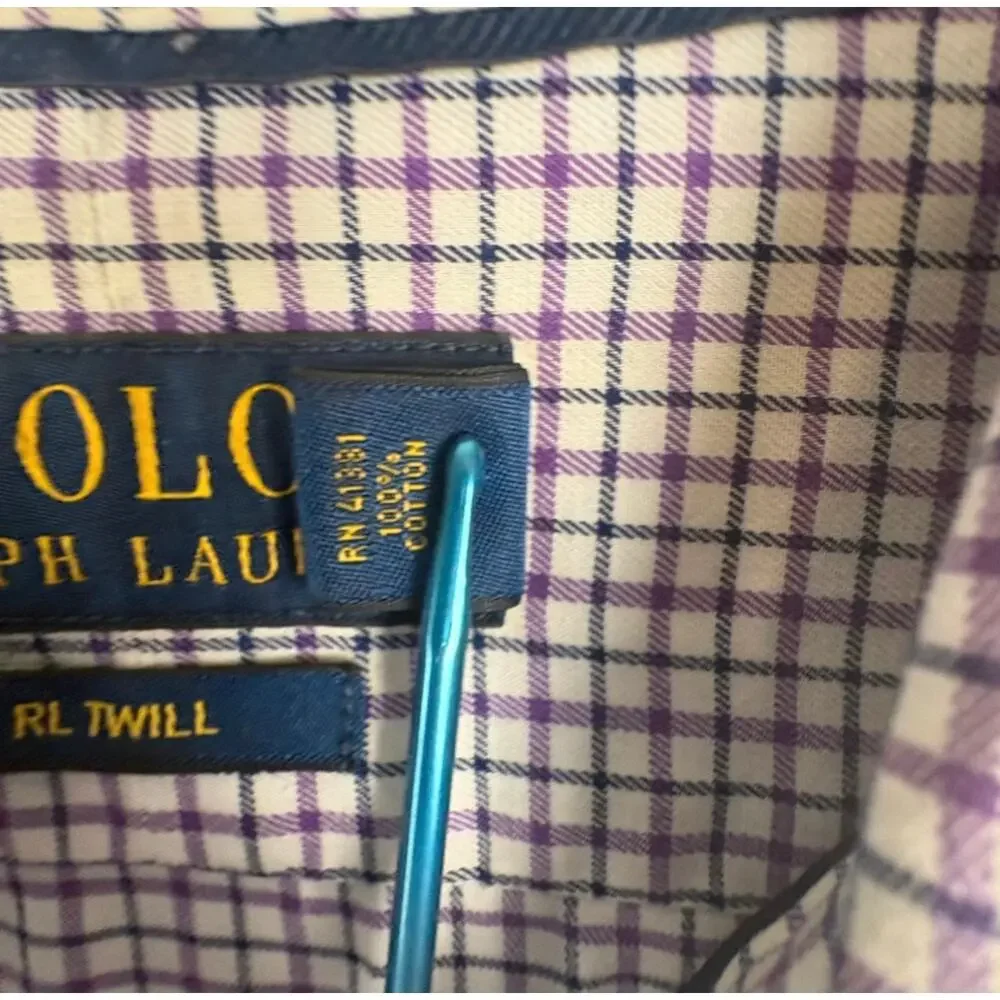 Polo Ralph Lauren Men’s Size M RL Twill Blue Purple Plaid Style Button Up Shirt